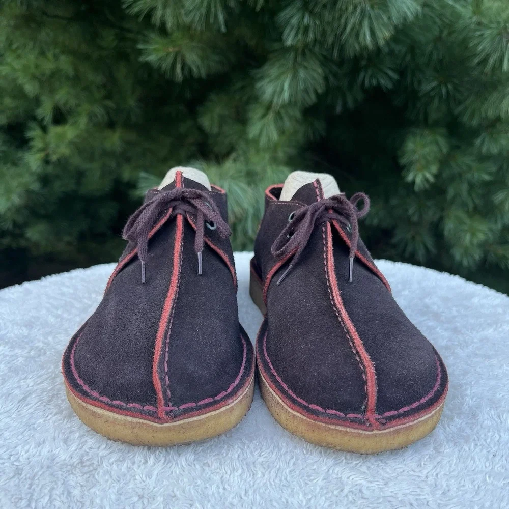 Clarks Originals Desert Trek Mens 9M Brown Suede Red Stitch Crepe Sole 62146